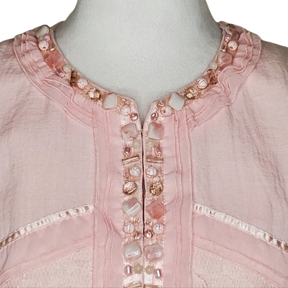 Nancy Bolen City Girl Pink Silk Jacket, Sample Piece, Stone Bead Trim Sz Medium - Picture 2 of 7